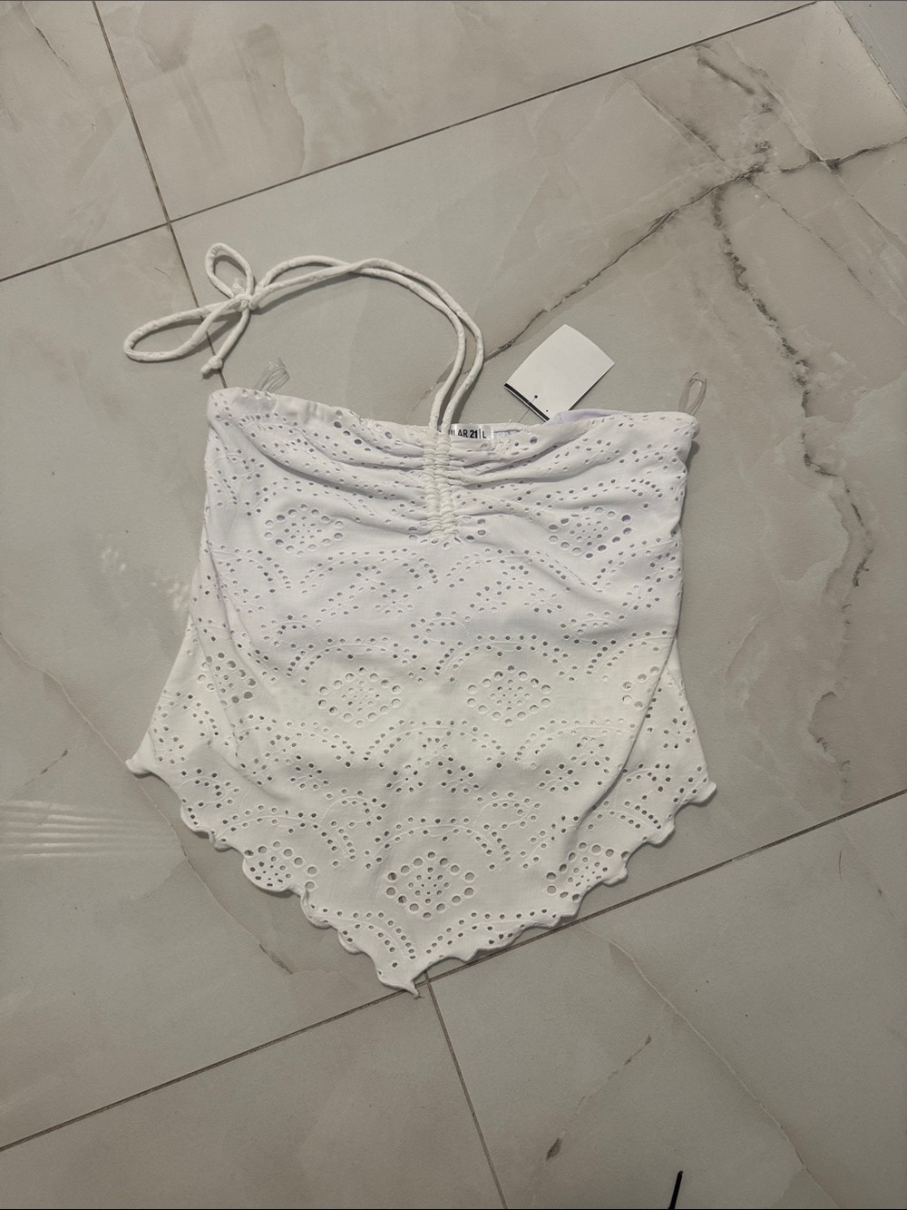 White Eyelet Halter Top with Scalloped Hem - Unbranded